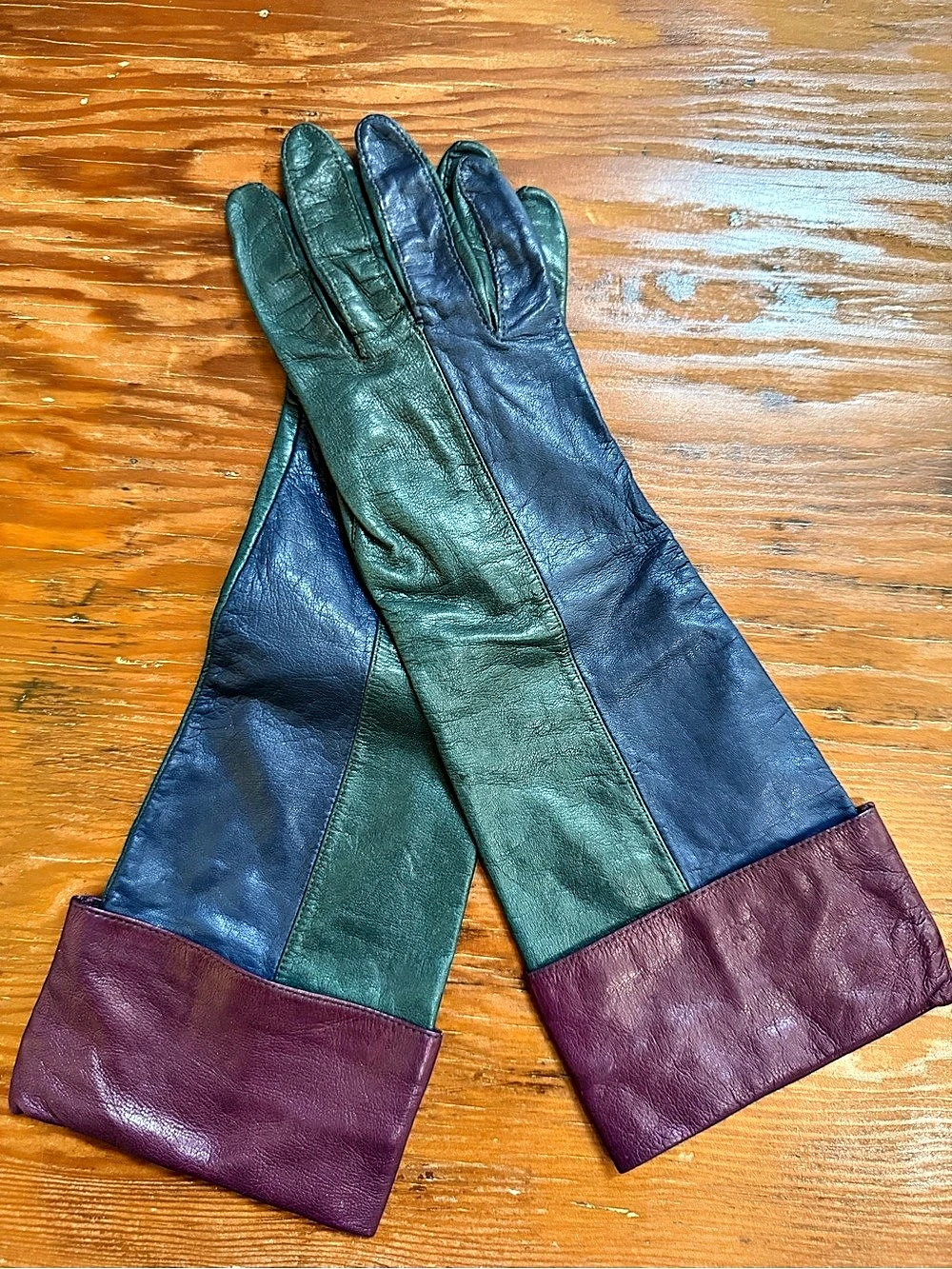 Vintage Anne Klein Color Block Leather Gloves Size Small